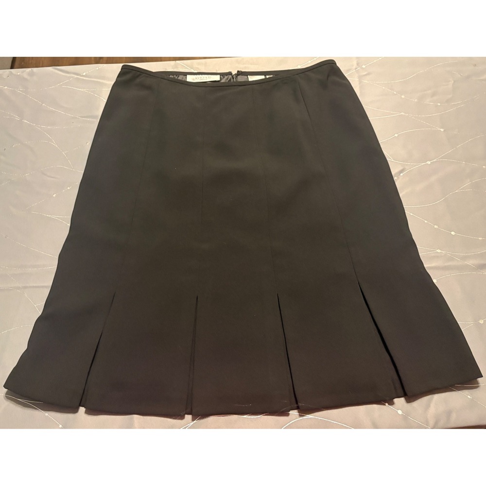 Kasper Separates Black Pleated Hem Midi Skirt Size 14 Career Office Wear Lined